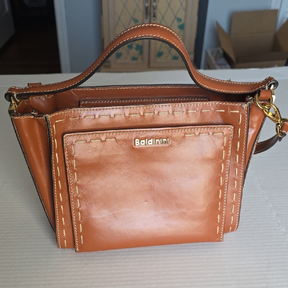 Baldinini Tan Leather Women's Hand Bag Crossbody Adj. Strap